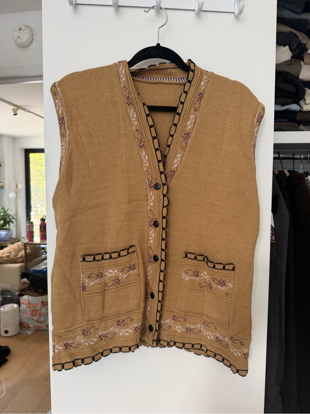 Women's Camel Knit Button-Front Vest